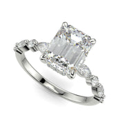 Julija Emerald Cut Hidden Halo Shared Prong Engagement Ring - Nivetta